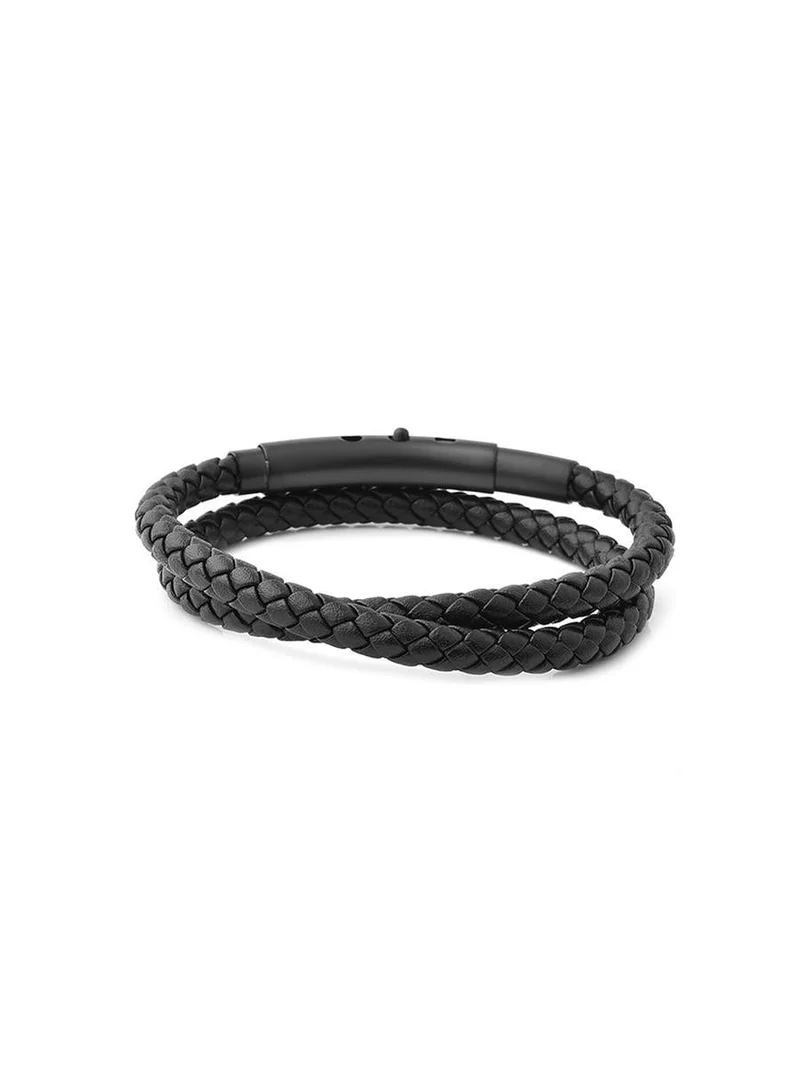Riblor  Benito Double Wrap Leather Bracelet Black And Black for Men | Best Price UAE